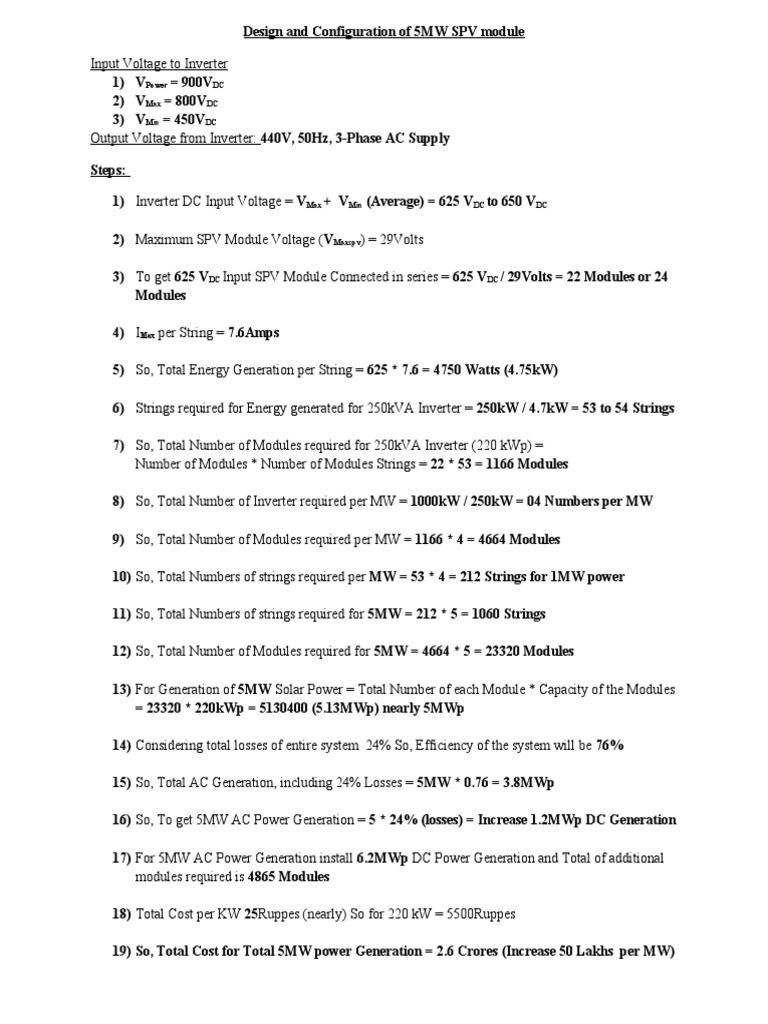 Design and Configuration of 5MW SPV Module | PDF | Technology & Engineering