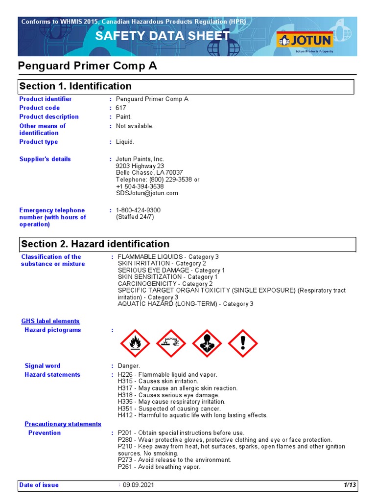 Safety Data Sheet Penguard Primer Comp A PDF Firefighting