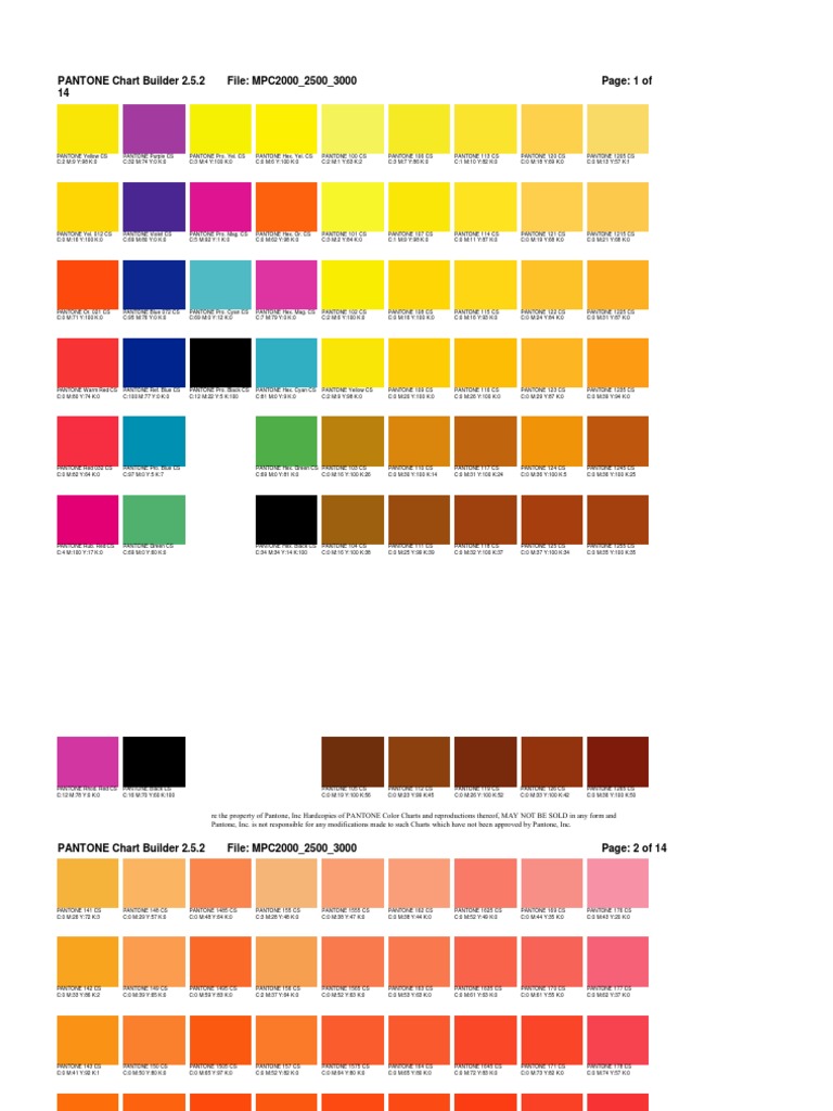 Pantone Color Chart Cmyk