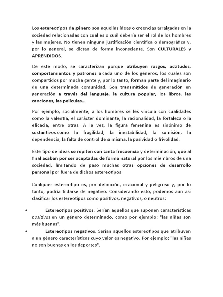Estereotipos de género: definición y ejemplos | PDF