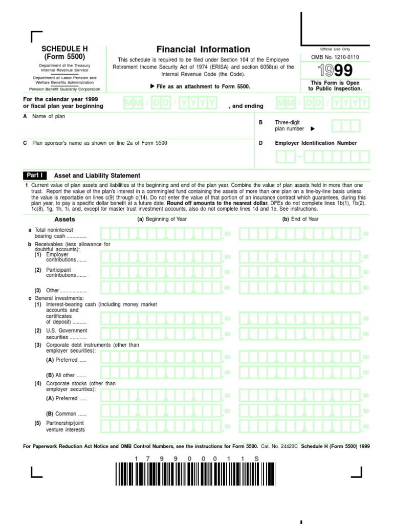1999 Schedule H Form 5500 Overview | PDF
