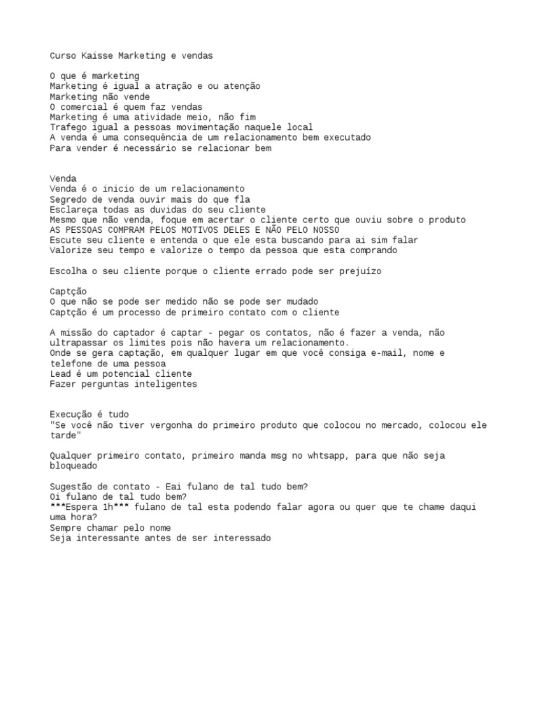 Curso Kaisse: Marketing e Vendas Eficazes | PDF