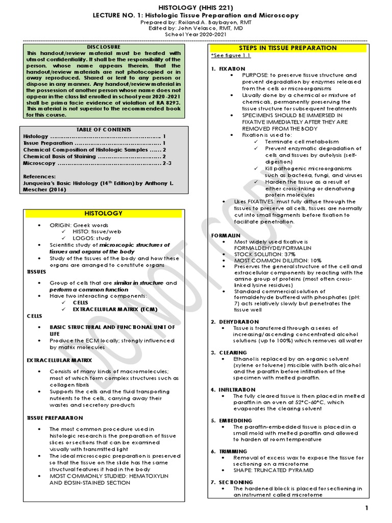 Histologic Tissue Preparation Overview | PDF | Microscope | Microscopy