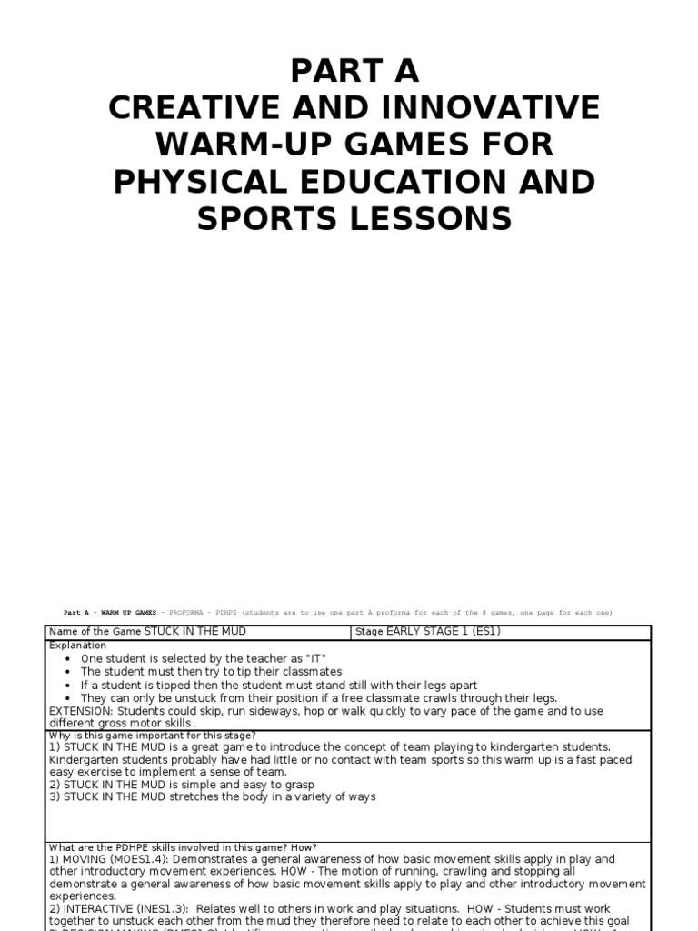 Part A Creative and Innovative WarmUp Games For Physical Education and