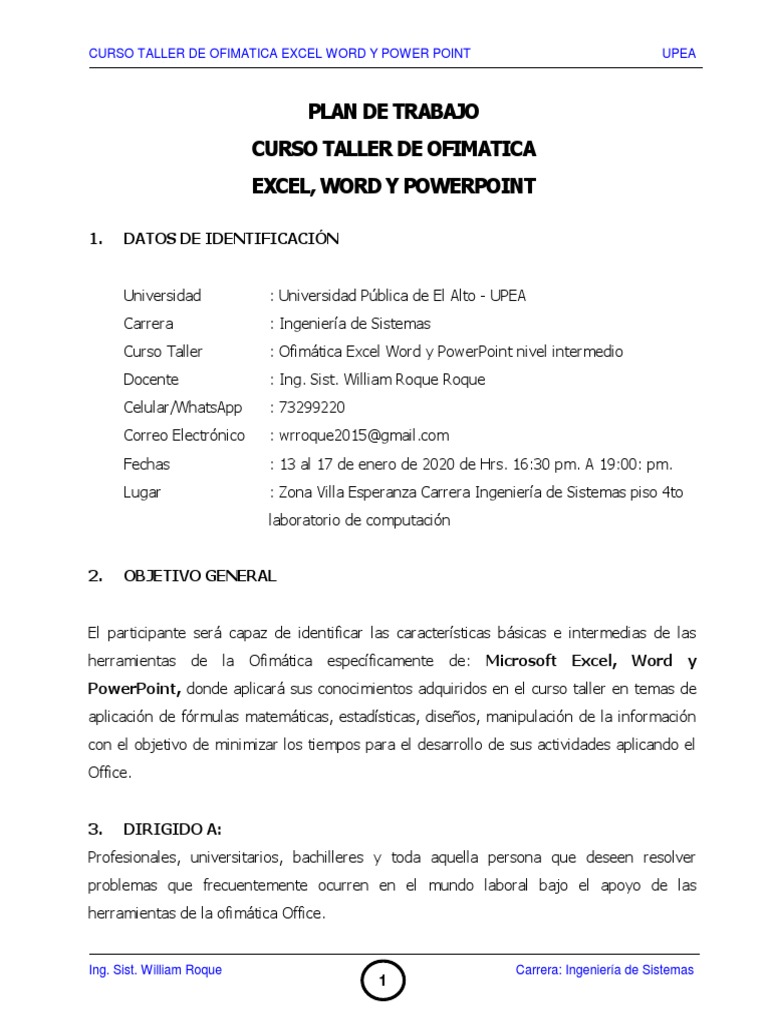 Curso Taller de Capacitacion de Excel Word Powerpoint | PDF | Microsoft ...