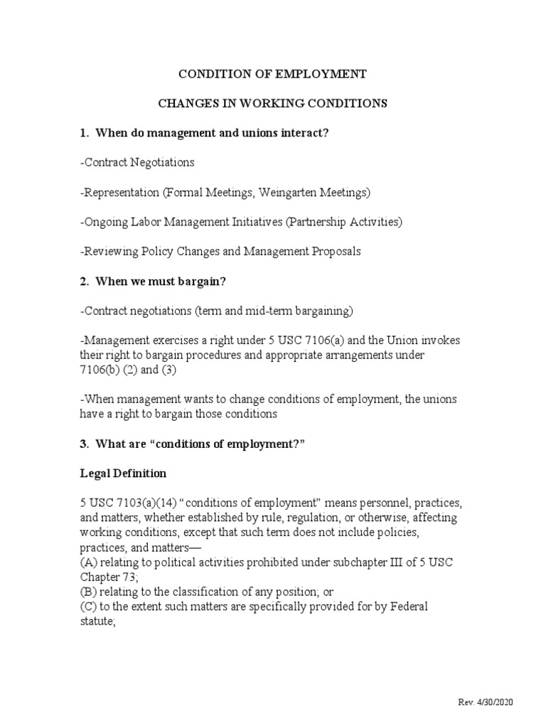 Change in Working Conditions Handout PDF Employment Labour Law