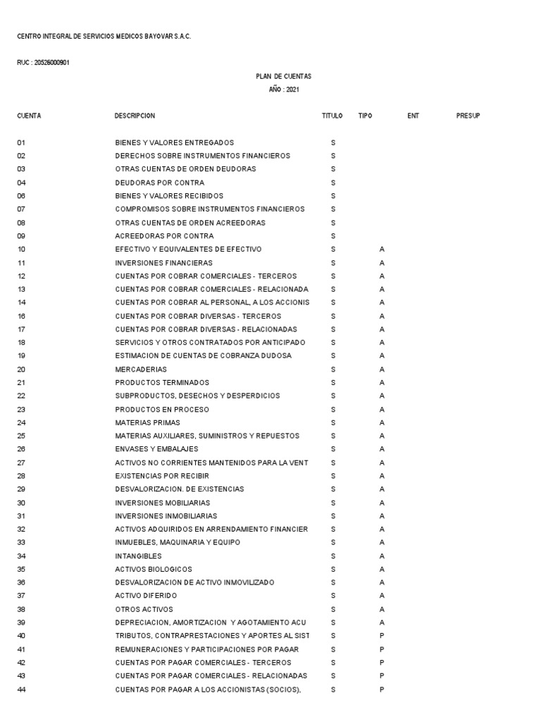 Plan de Cuentas 2021 | PDF | Contabilidad financiera | Hoja de balance