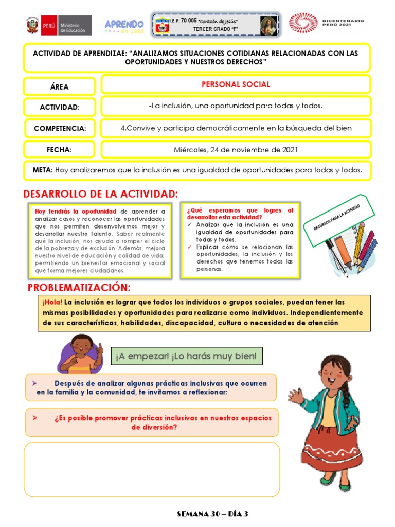Ficha de Trabajo de Personal Social - Semana 30 - Día 3 | PDF ...