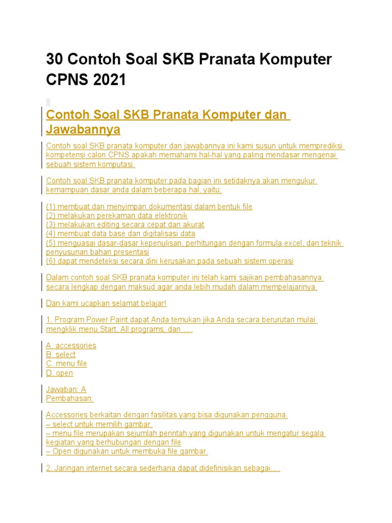 30 Contoh Soal SKB Pranata Komputer CPNS 2021 PDF