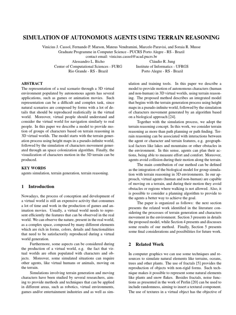Simulation of Autonomous Agents Using Terrain Reasoning | PDF ...