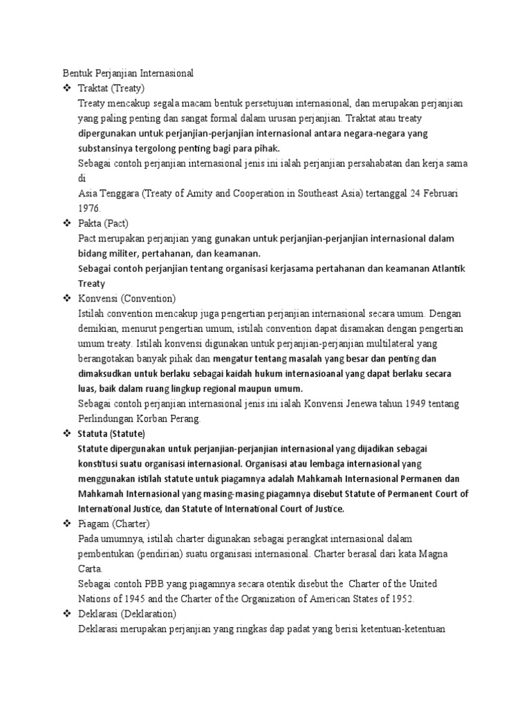 Bentuk Perjanjian Internasional | PDF