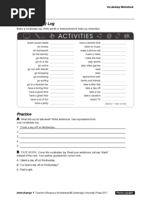 Interchange5thEd Level1 Unit07 Vocabulary Worksheet
