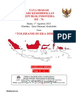 "Toleransi Di Era Disrupsi": Tata Ibadah Hari Kemerdekaan Republik Indonesia KE - 76