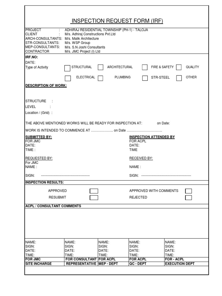 Inspection Request Form for Adhiraj Project | PDF