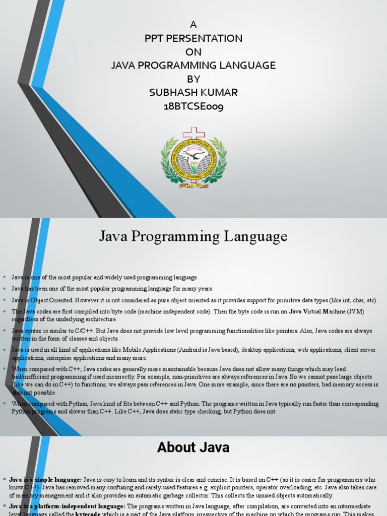 A PPT Persentation ON Java Programming Language BY Subhash Kumar ...
