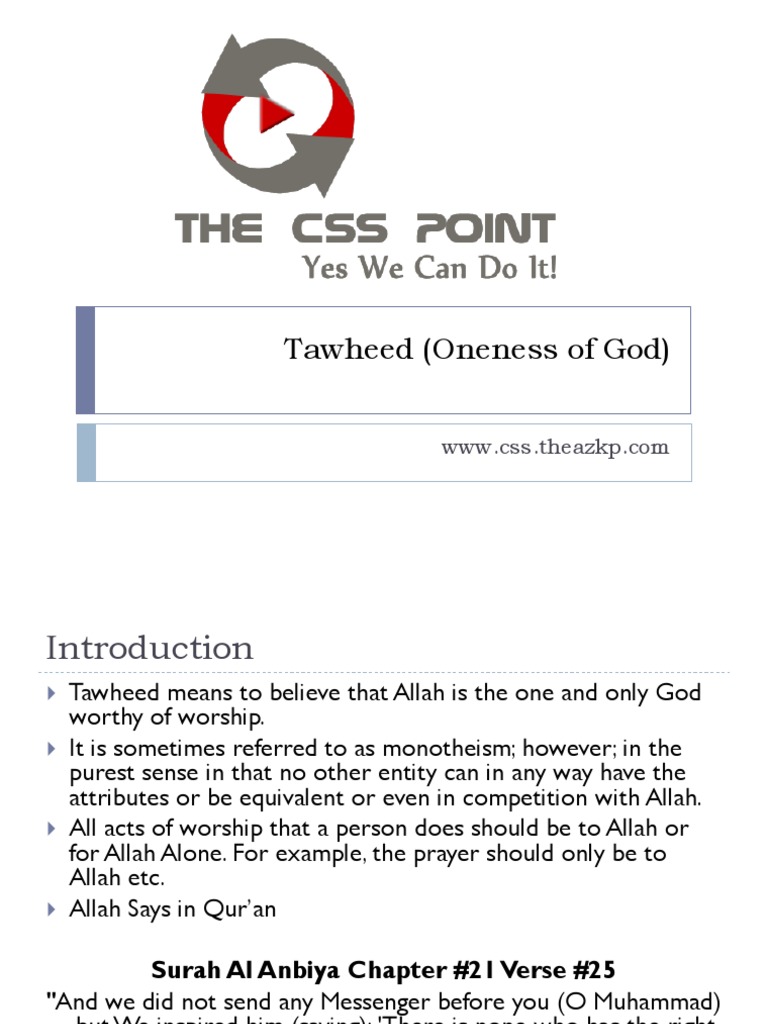 Tawheed (Oneness of God) Class Lecture | PDF | Tawhid | Prophets And ...