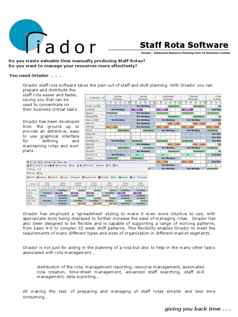 Oriador Staff Rota Management Software | PDF | Microsoft Windows ...