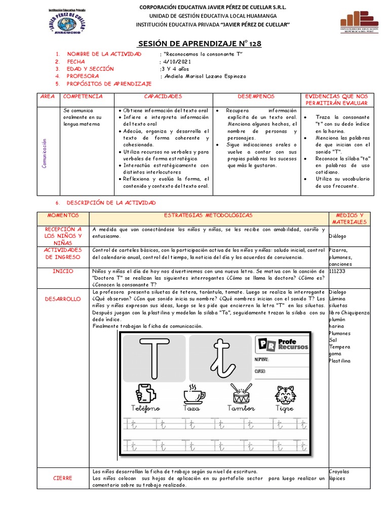 Sesiones de Aprendizaje de 4-8 de Octubre 3 y 4 Años | PDF | Evaluación ...