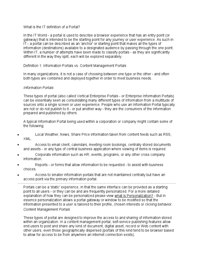 PORTAIL DEFINITION MEANING intelligence overview