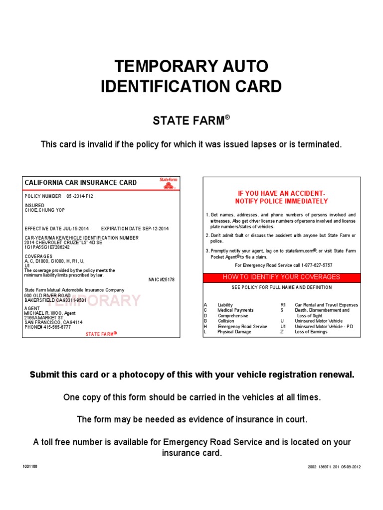 temporary auto identification card | pdf | vehicle insurance