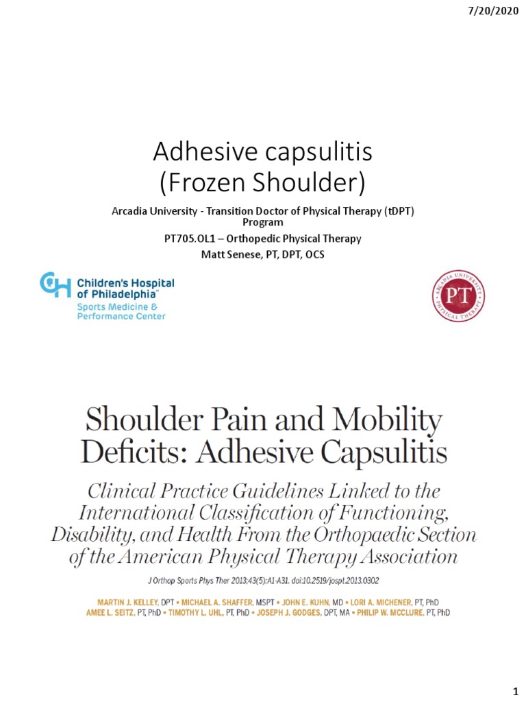 Adhesive Capsulitis 2 Slides Per Page PDF Shoulder Anatomical