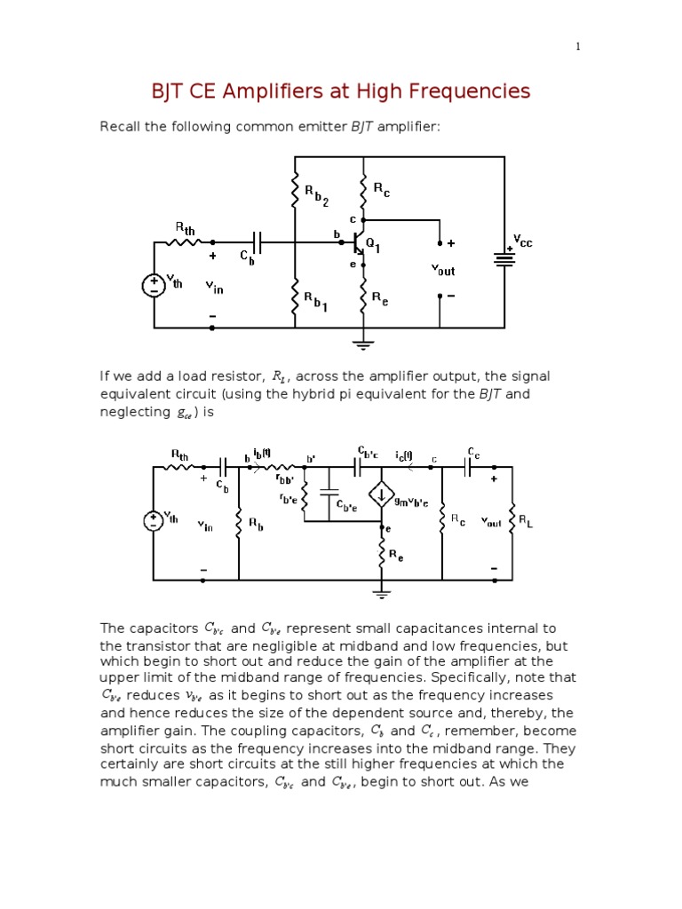BJT CE Amplifiers at High Frequencies R , across the amplifier output, the signal g ) is