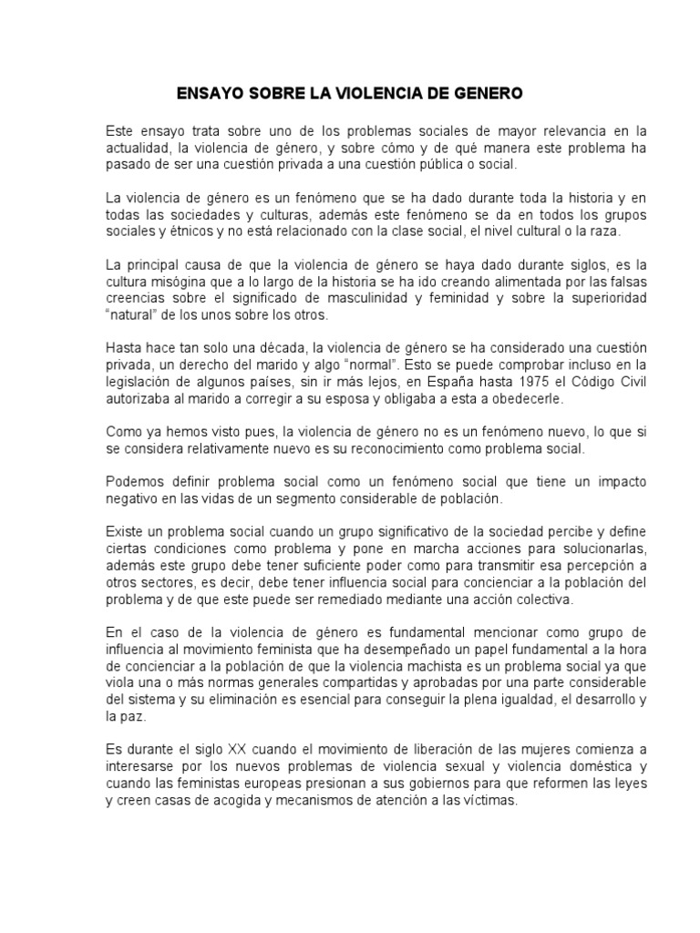 Violencia de Género: Un Problema Social | PDF | La violencia contra las ...