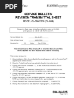 Service Bulletin Revision Transmittal Sheet: MODEL CL-600-2B16 (CL-604)