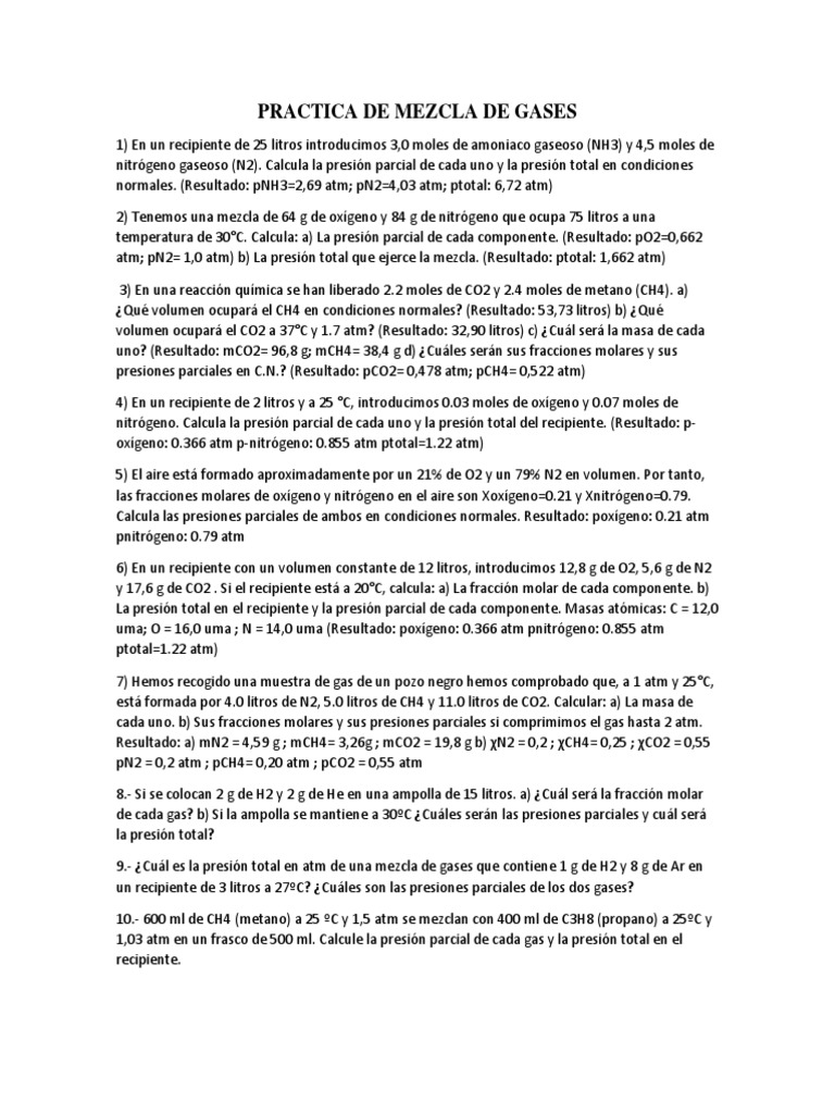 21practica de Mezcla de Gases | PDF | Gases | Oxígeno