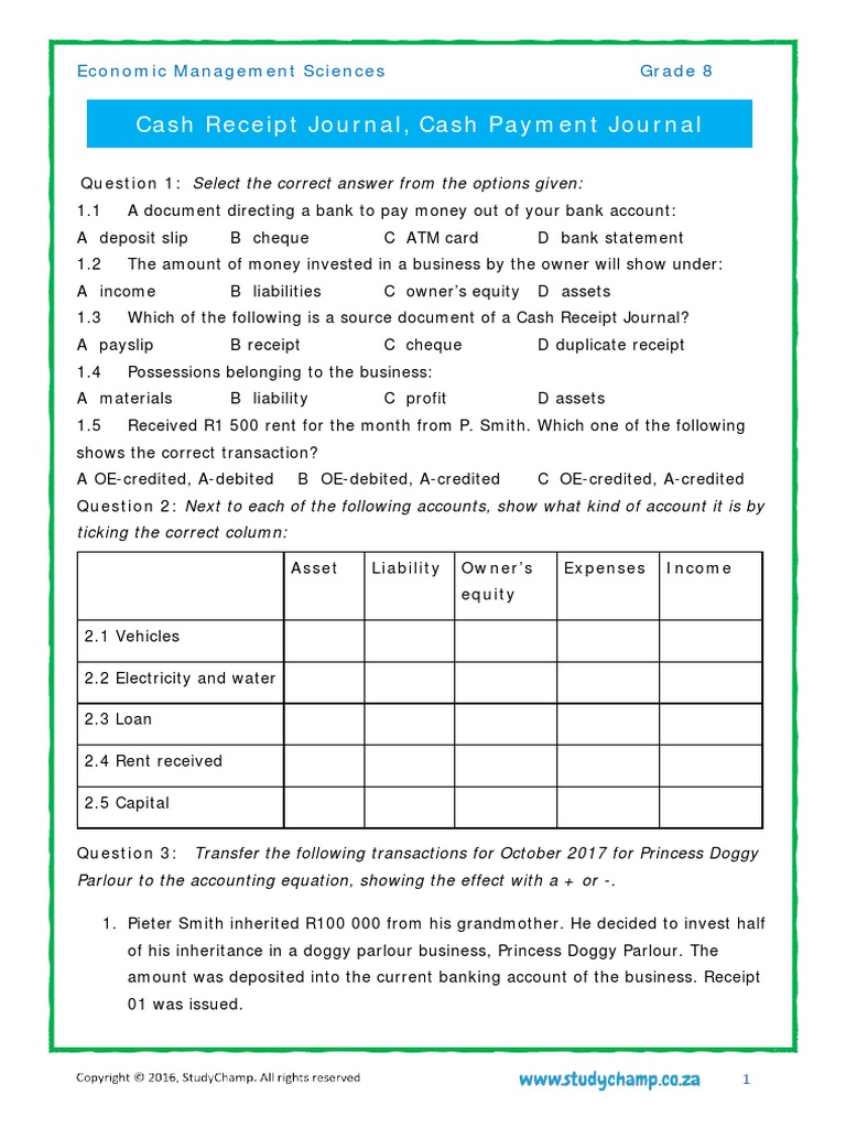 Cash Receipt Journal, Cash Payment Journal: Economic Management