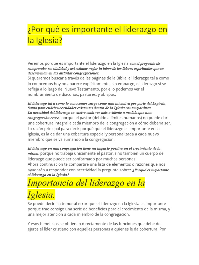 Importancia del Liderazgo en la Iglesia | PDF | Iglesia Católica ...