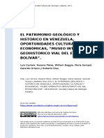 Luis Carrera, Rosana Pérez, William (..) (2011). El Patrimonio Geológico y Histórico en Venezuela, Oportunidades Culturales y Económ (...)