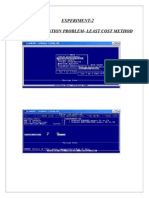 Experiment-2, Transpo, Least Cost