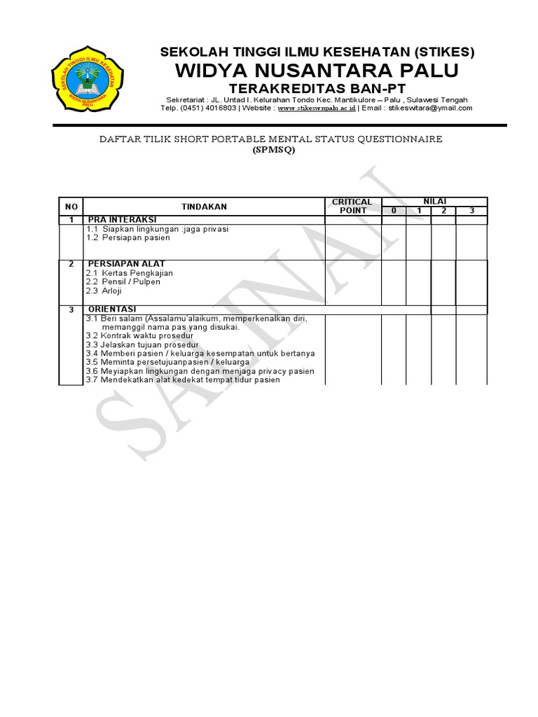 Daftar Tilik SPMSQ | PDF