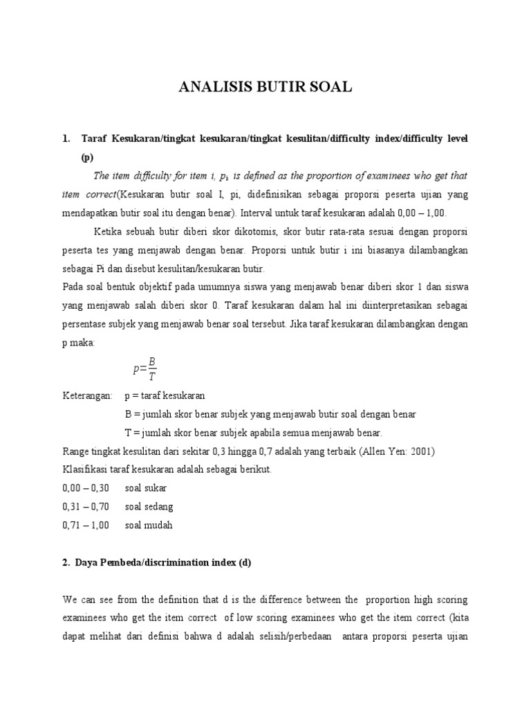 Analisis Butir Soal Kurikulum Merdeka | PDF