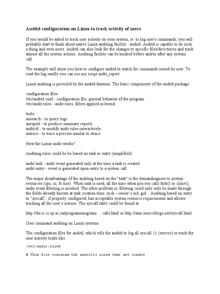 Auditd Configuration On Linux To Track Activity of Users PDF Linux