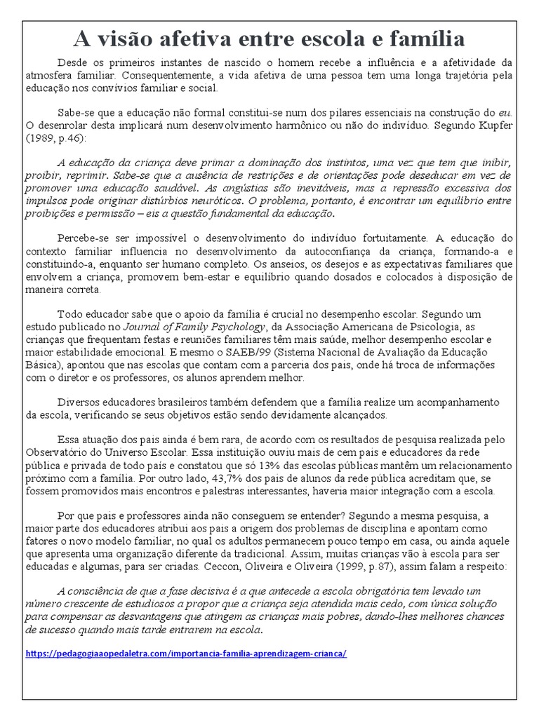 A importância da parceria entre família e escola no desenvolvimento ...