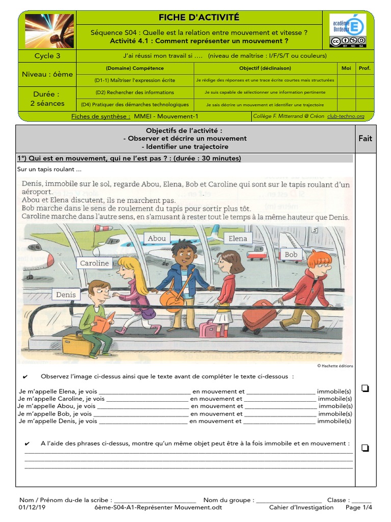 Galm Page De Garde Cahier 6ème S04 A1 Représenter Mouvement | PDF | Techniques artistiques | Loisirs