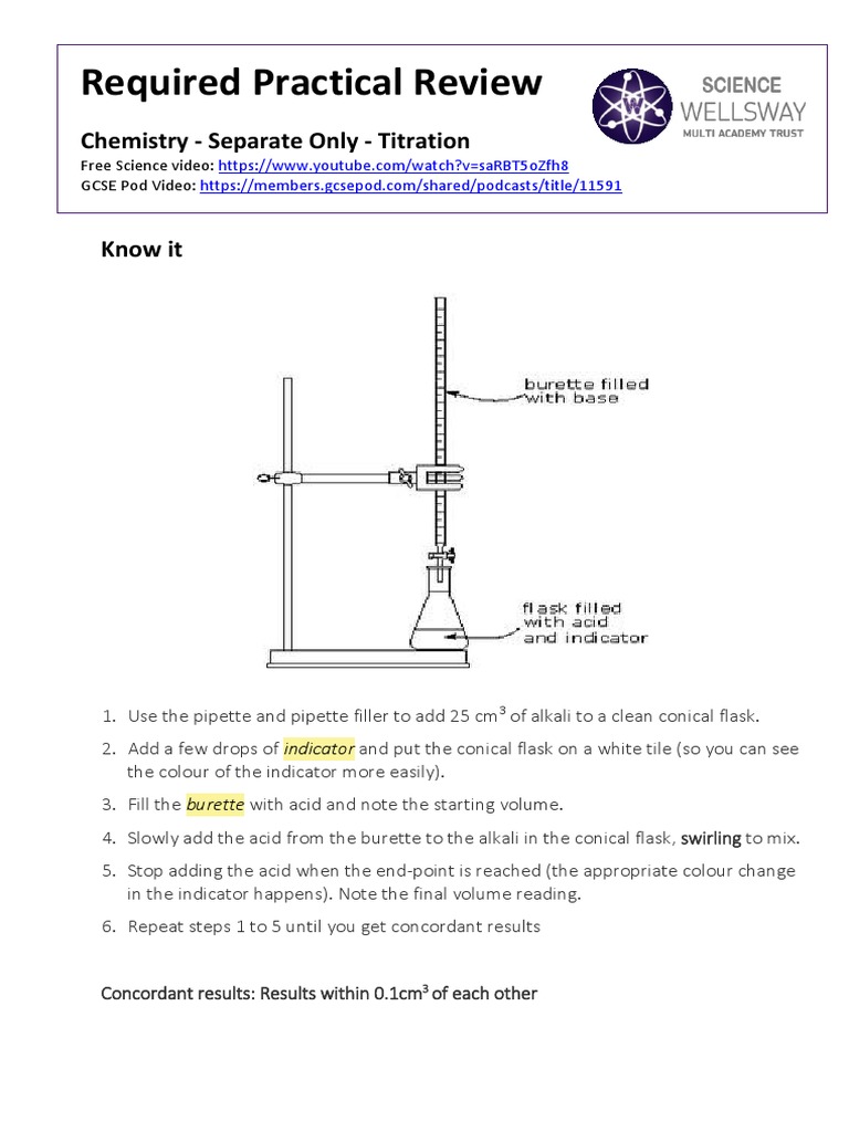 Practical Booklet Separate Only Titration PDF Chemistry Titration
