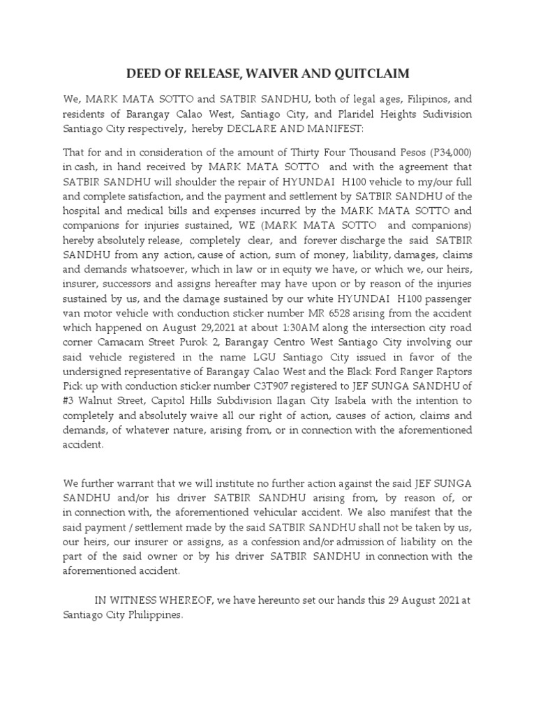 Deed of Release PDF Common Law Private Law