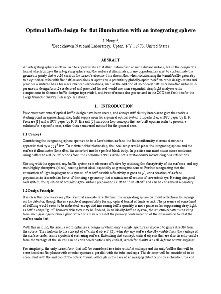 Optimal Baffle Design SPIE PDF Reflection (Physics) Optics