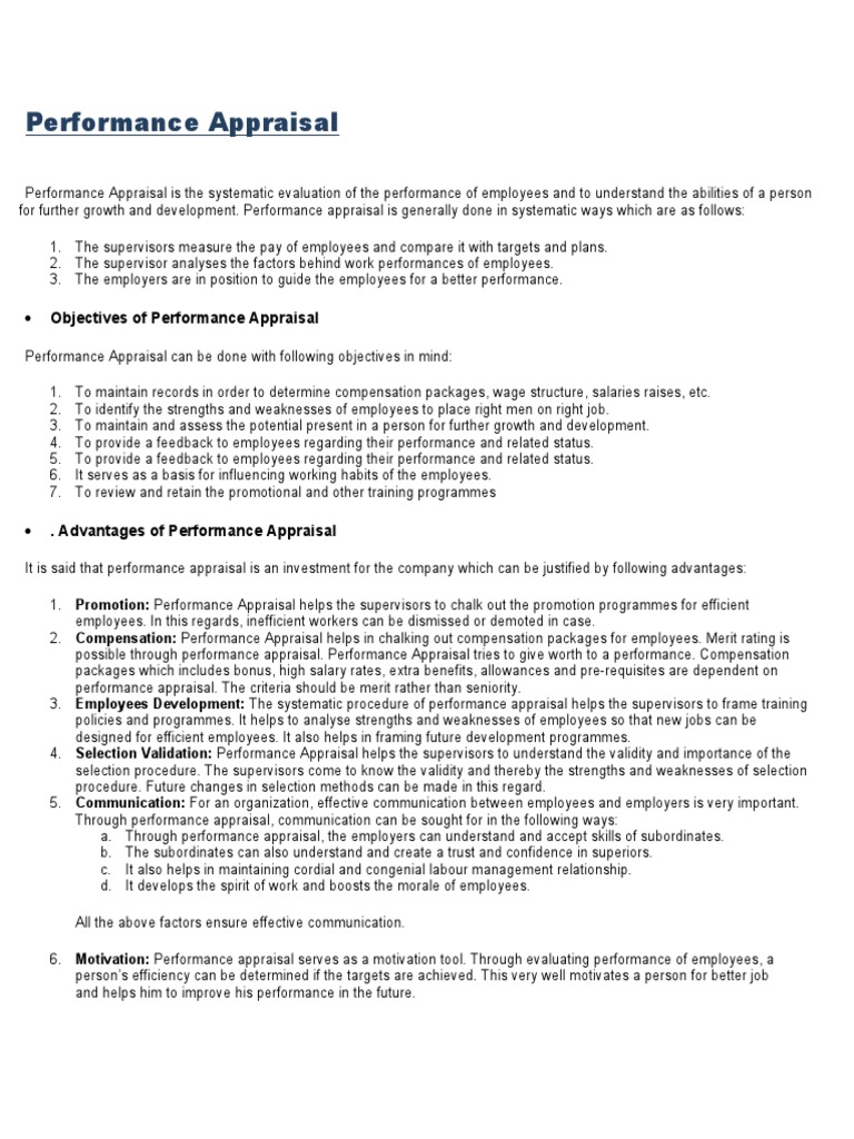 Objectives of Performance Appraisal | Download Free PDF | Performance ...