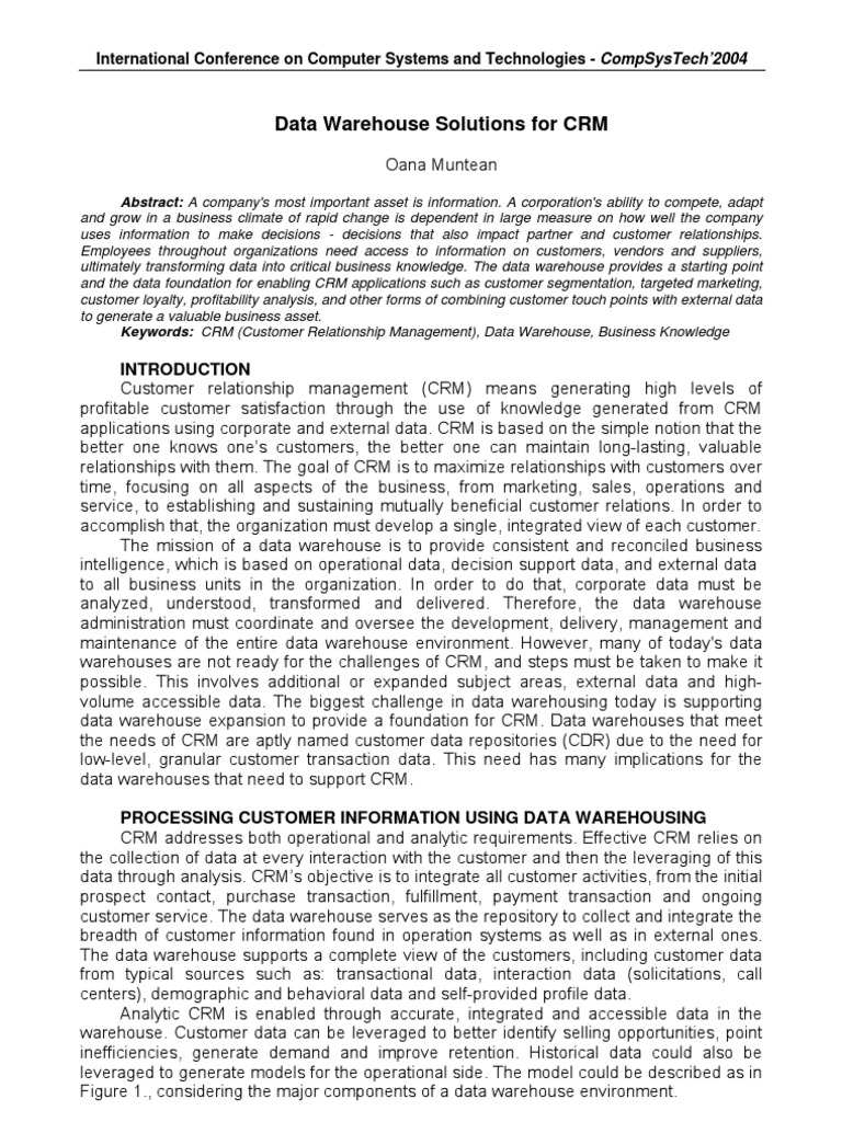 Data Warehouse Solutions for CRM | PDF | Computers