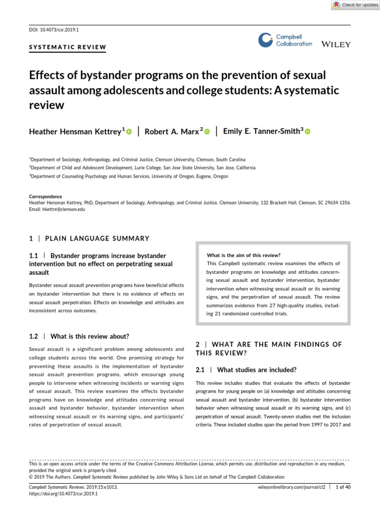 Effects of Bystander Programs On The Prevention of Sexual Assault Among ...