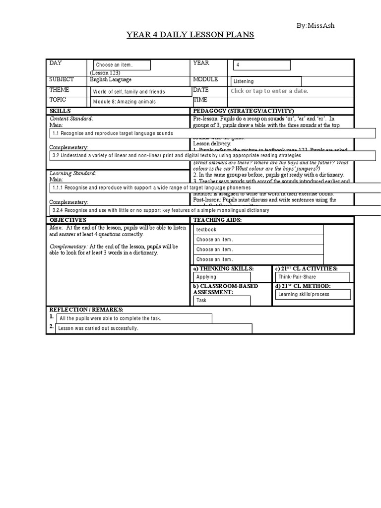 Year 4 daily lesson plans by missash pdf teachers learning