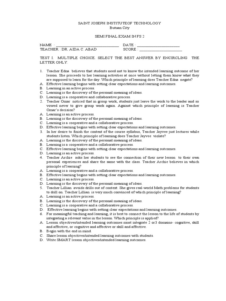 Aida Test Questions | PDF | Teachers | Learning