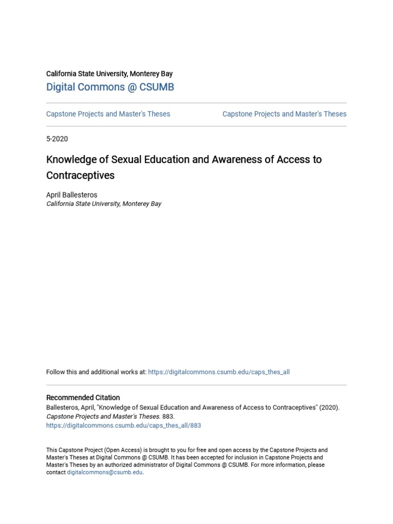 Knowledge of Sexual Education and Awareness of Access To Contrace | PDF ...