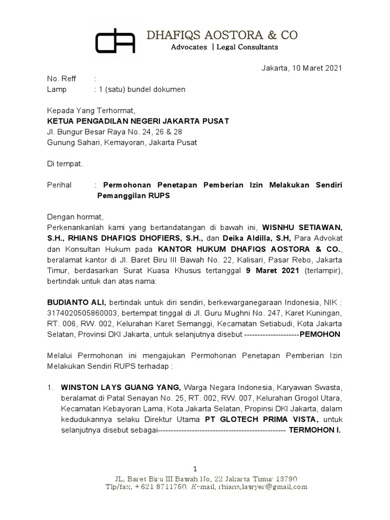 Permohonan RUPSLB Ke Pengadilan | PDF
