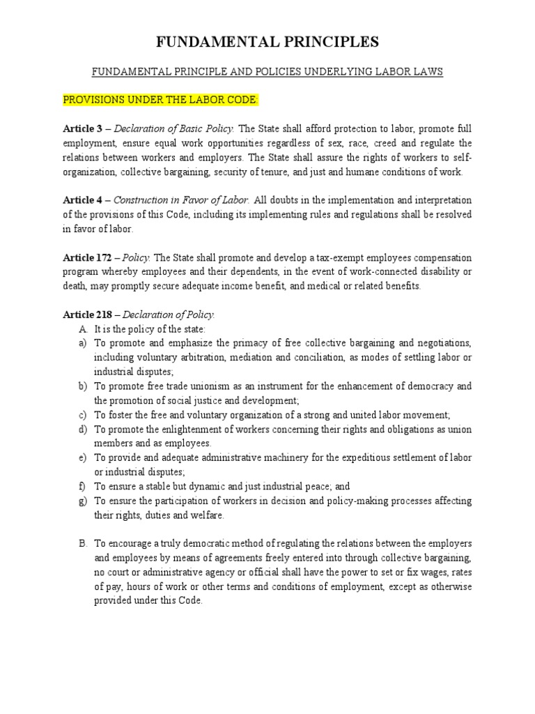 Labor Law Principles and Policies Overview | PDF | Employment | Labour Law