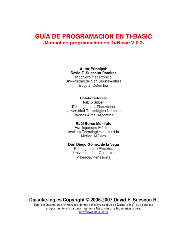 Guía de Programación en TI-BASIC | PDF | Programa de computadora ...